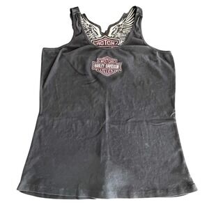 Harley Davidson Womens Black Wings Logo Tank Top‎ Plus Size 1X Biker Appliqué